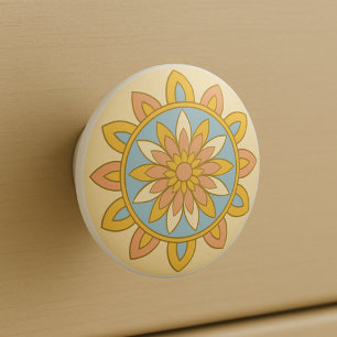 Desert Sunrise Colours Modern Mandala Folk Art  Ceramic Knob