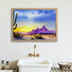 Desert Sunrise Scenic Watercolor Poster