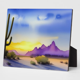Desert Sunrise Scenic Watercolor  Tabletop Plaque