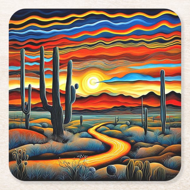 Desert Sunset 2 Square Paper Coaster (Front)