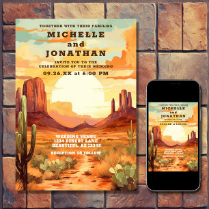 Desert Sunset and Cactus Southwestern Wedding Invitation