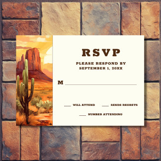 Desert Sunset and Cactus Southwestern Wedding RSVP Card