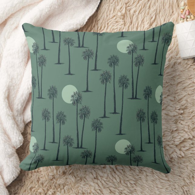 Desert Sunset and Palm Trees on Sage green Cushion (Blanket)