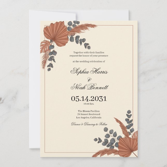 Desert Sunset Dried Botanical Earthy Wedding Invitation (Front)