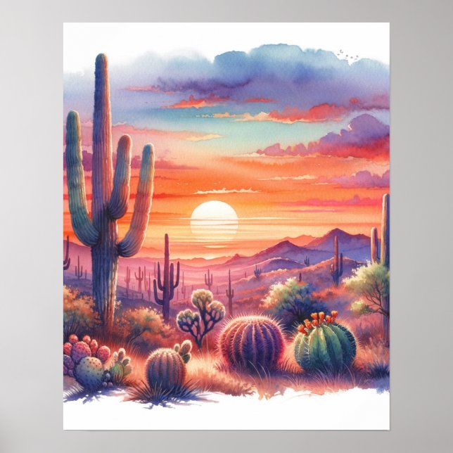 Desert Sunset Glow Watercolor Southwestern  Poster (Front)