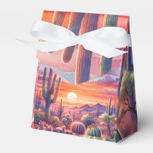 Desert Sunset Glow Watercolor Southwestern Wedding Favour Box (Front Side)