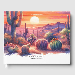 Desert Sunset Glow Watercolor Southwestern Wedding Guest Book
