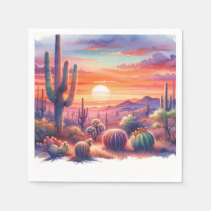 Desert Sunset Glow Watercolor Southwestern Wedding Napkin