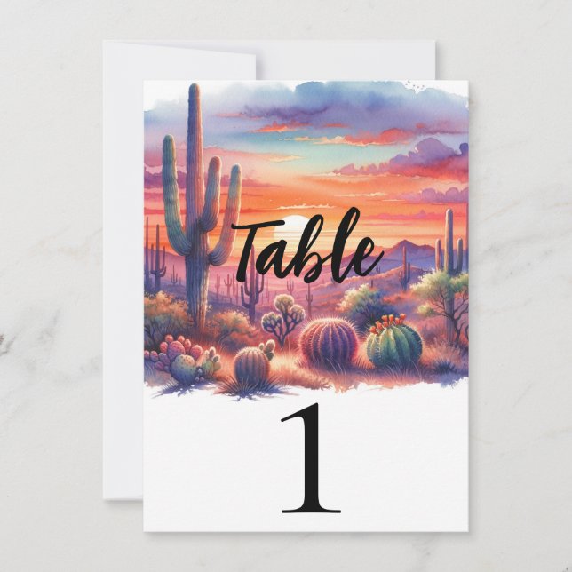 Desert Sunset Glow Watercolor Table Number (Front)