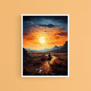 Desert Sunset Ride on Horse, Serene Wall Art