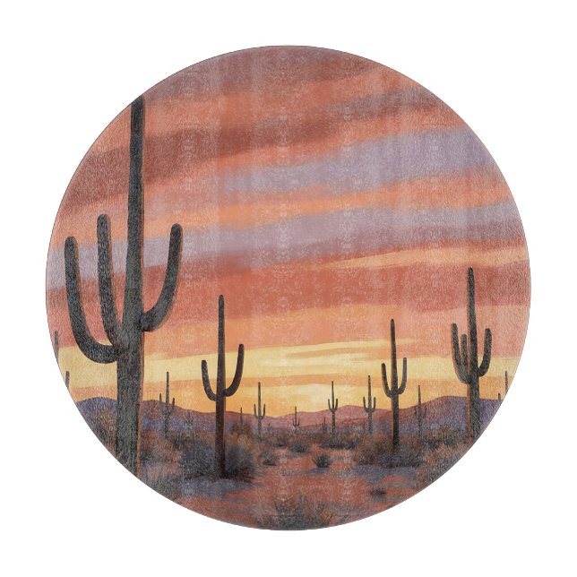 Desert Sunset Saguaro Cactus Landscape Cutting Board (Front)