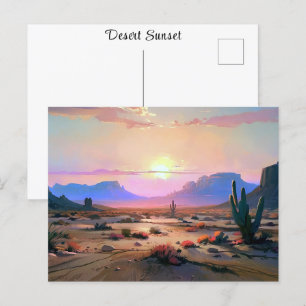 Desert Sunset Sunrise Painting Colourful Haze Clou Postcard