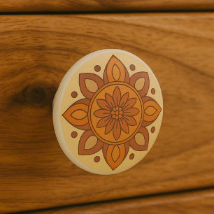 Desert Sunset Terracotta Modern Mandala Folk Art Ceramic Knob