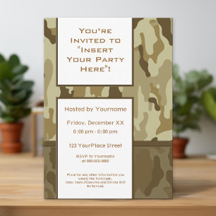 Desert Tan Military Camouflage Party Invitation