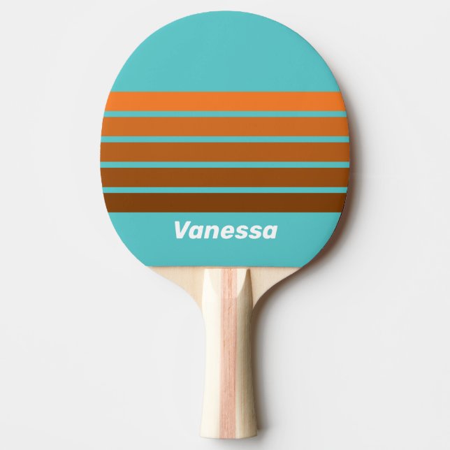 Desert Teal Across Striping with Name Ping Pong Paddle (Front)