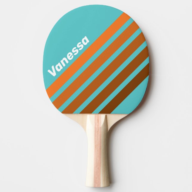 Desert Teal Angled Striping with Name Ping Pong Paddle (Front)
