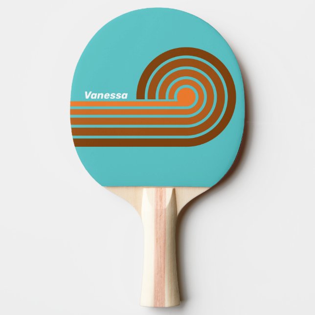 Desert Teal Curl Stripes with Name Ping Pong Paddle (Back)