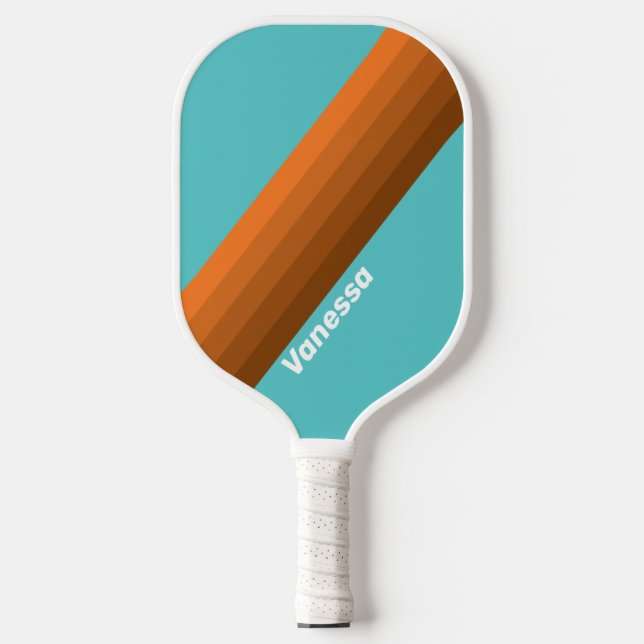 Desert Teal Stripes with Name Pickleball Paddle (Front)