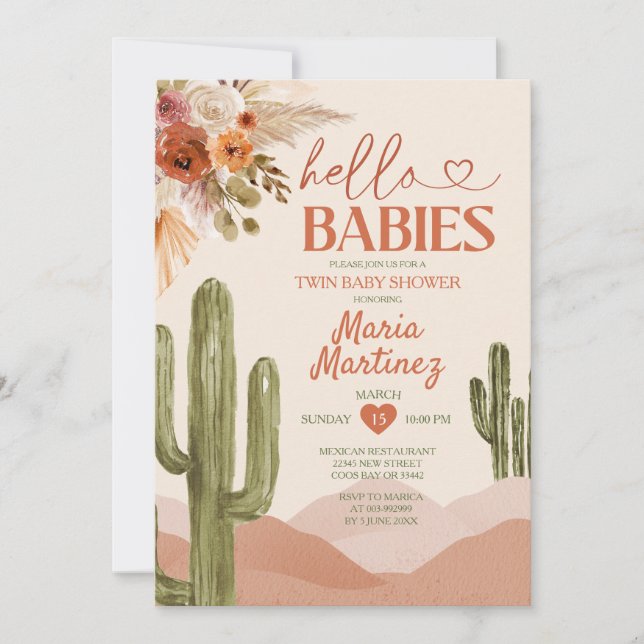 Desert Texas Twin baby shower southwestern cactus Invitation (Front)