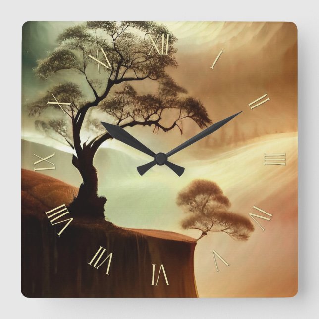Desert trees landscape square wall clock (Front)