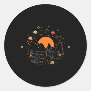 Desert Ufo Mountains Adventure Road Trip Vintage C Classic Round Sticker