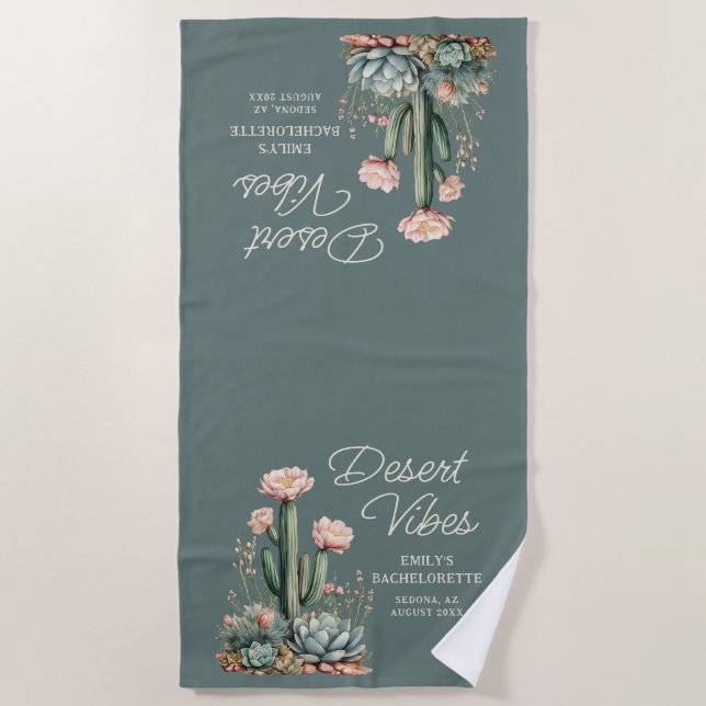 Desert Vibes Bachelorette Party Blooming Cactus Beach Towel (Front)
