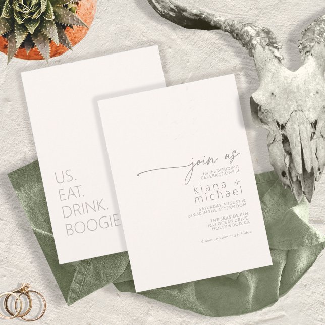 Desert Vibes Wedding Eat Drink Boogie Ivory ID1019 Invitation (Creator Uploaded)