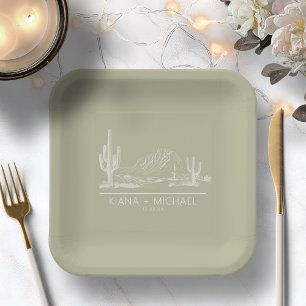 Desert Vibes Wedding Landscape Sage Green ID1019 Paper Plate