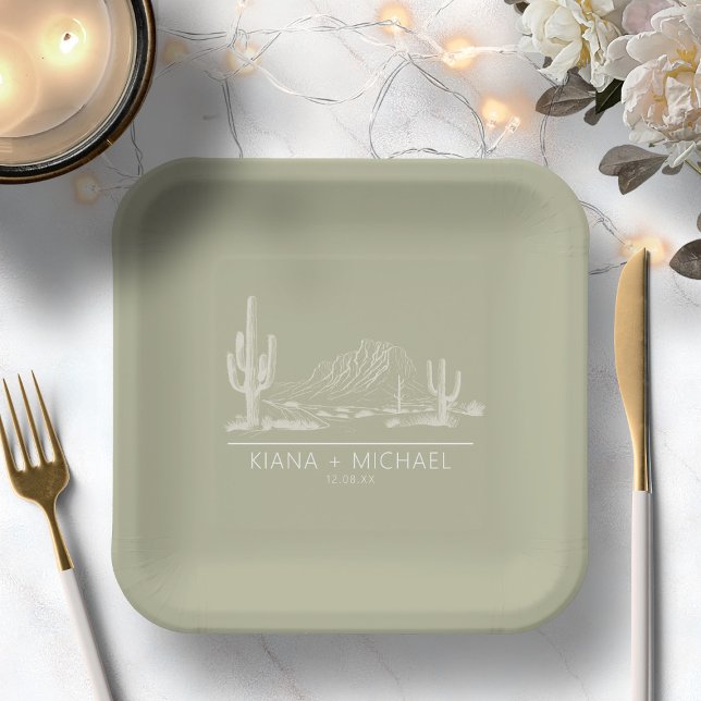 Desert Vibes Wedding Landscape Sage Green ID1019 Paper Plate (Creator Uploaded)