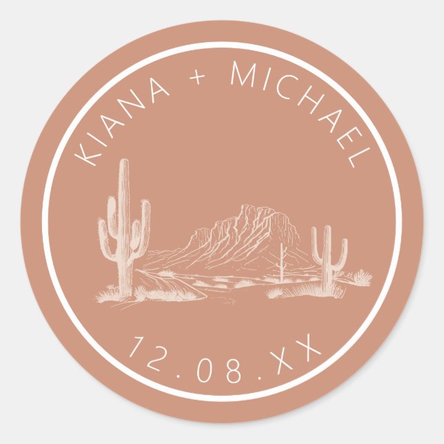Desert Vibes Wedding Landscape Terra Cotta ID1019 Classic Round Sticker (Front)