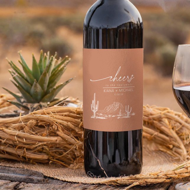 Desert Vibes Wedding Landscape Terra Cotta ID1019 Wine Label (Creator Uploaded)