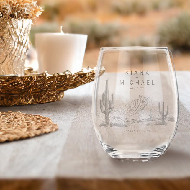 Desert Vibes Wedding Welcome ID1019 Stemless Wine Glass (Creator Uploaded)