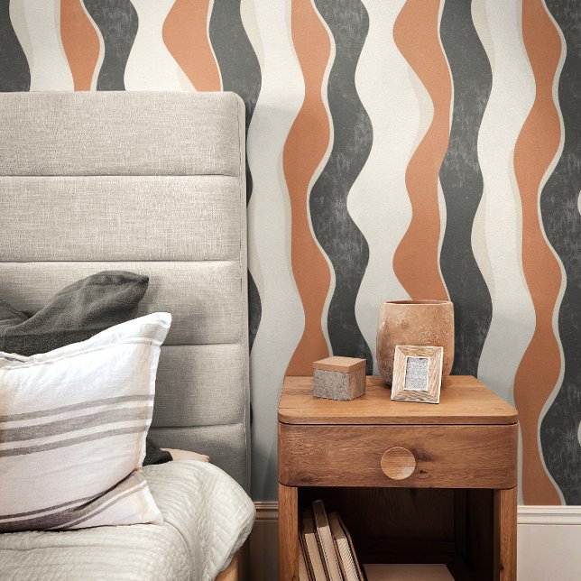 Desert Waves Retro Wallpaper ( The vintage color palette and organic curves evoke a mid-century modern aesthetic.)