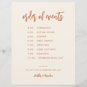 Desert Wedding Order of Events Timeline Card