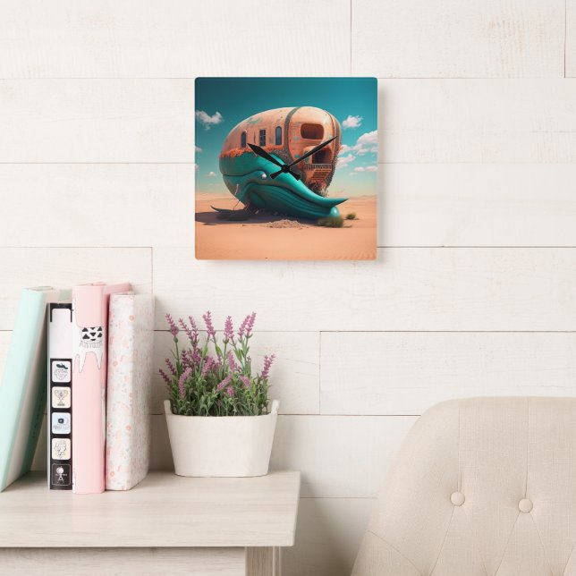 Desert whale house square wall clock (Reading Room)