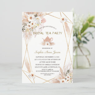 Desert White Roses Pampas Grass Bridal Shower  Invitation