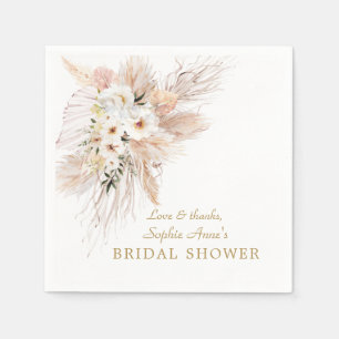 Desert White Roses Pampas Grass Bridal Shower  Napkin