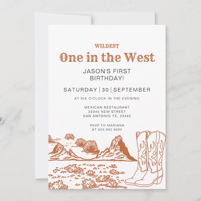Desert Wildest one in the West 1st  Birthday  Invitation (Front)