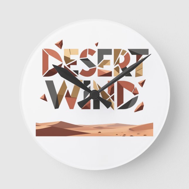 Desert Wind Abstract Geometric Minimalist Round Clock (Front)