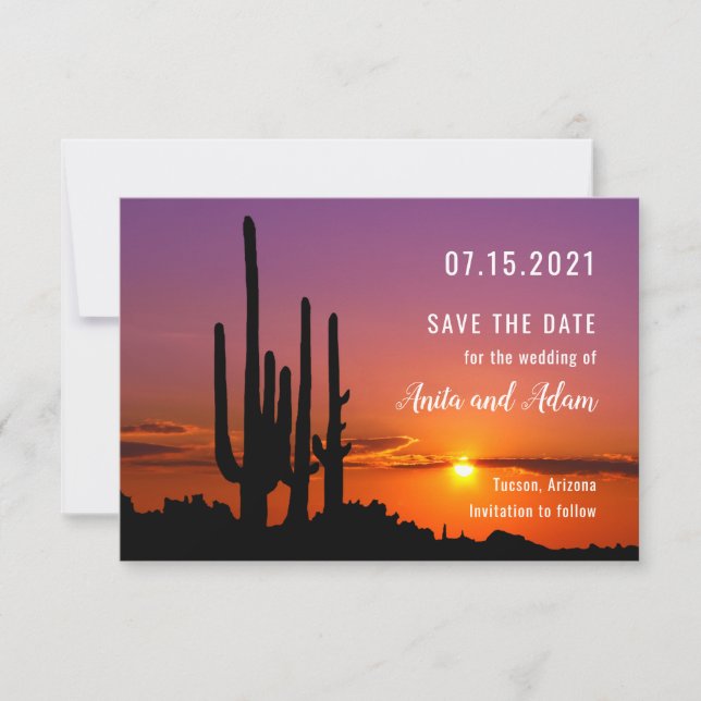 Desert with Cacti Landscape Save the Date Card (Front)