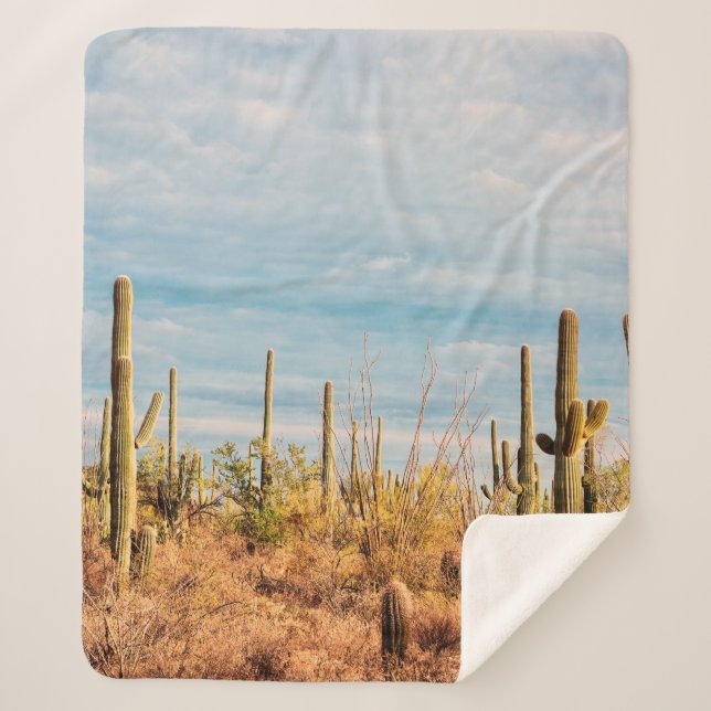 Desert with Saguaro cacti Sherpa Blanket (Front)