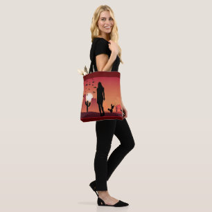 desert woman animals silhouette nature art tote bag