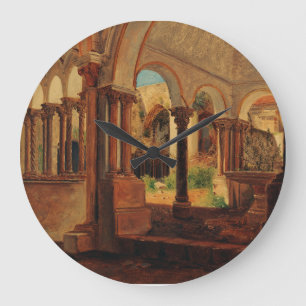 Deserted monastery yard large clock
