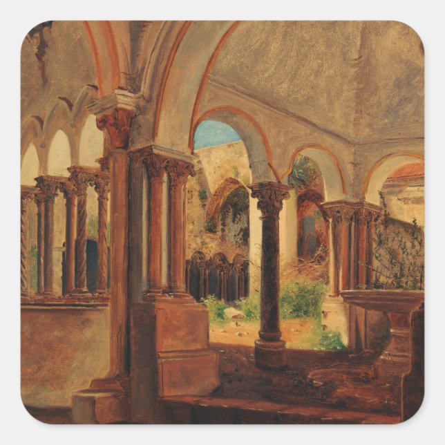Deserted monastery yard square sticker (Front)
