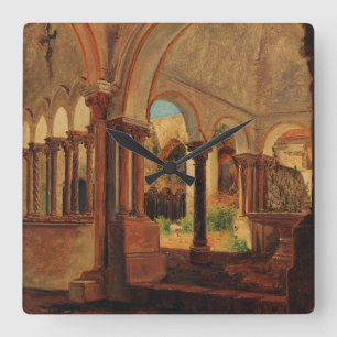 Deserted monastery yard square wall clock