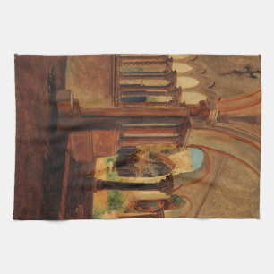Deserted monastery yard tea towel