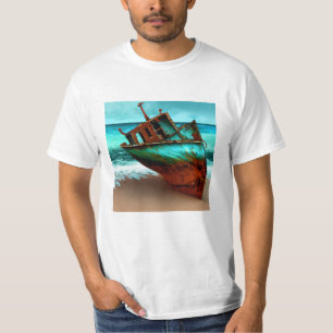 Deserted Ship on a Sandy Beach T-Shirt