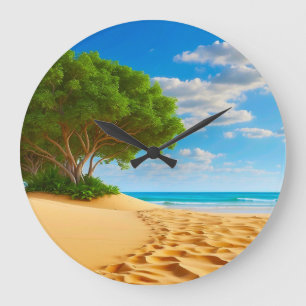 Deserted Tropical Island Sandy Beach  Large Clock