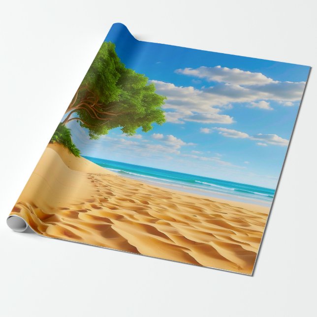 Deserted Tropical Island Sandy Beach  Wrapping Paper (Unrolled)