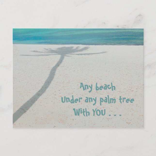DESERTED WHITE SAND BEACH, SHADOW LONE PALM TREE POSTCARD (Front)